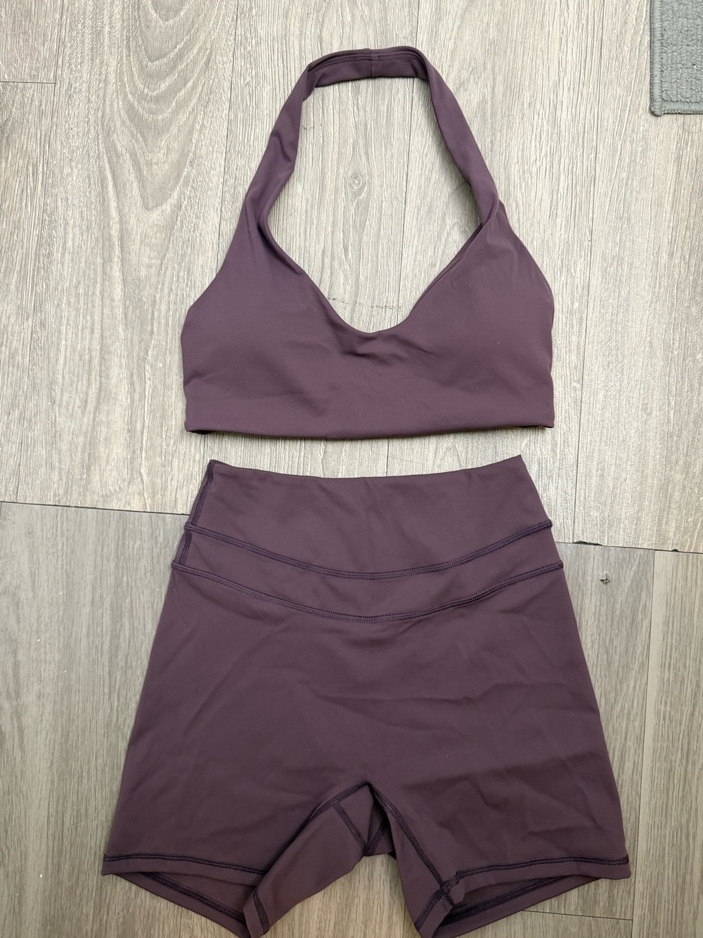 Women's Plum Halter Sports Bra & High-Waist Bike Shorts Set